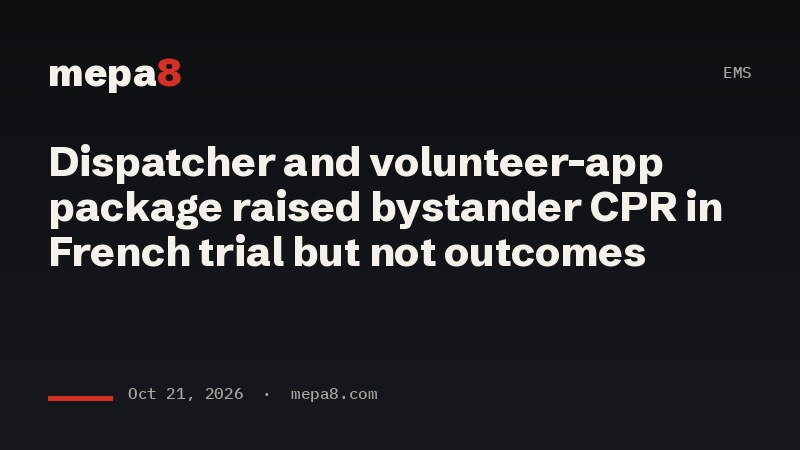 Mepa8 headline card: Dispatcher and volunteer-app package raised bystander CPR in French trial but not outcomes